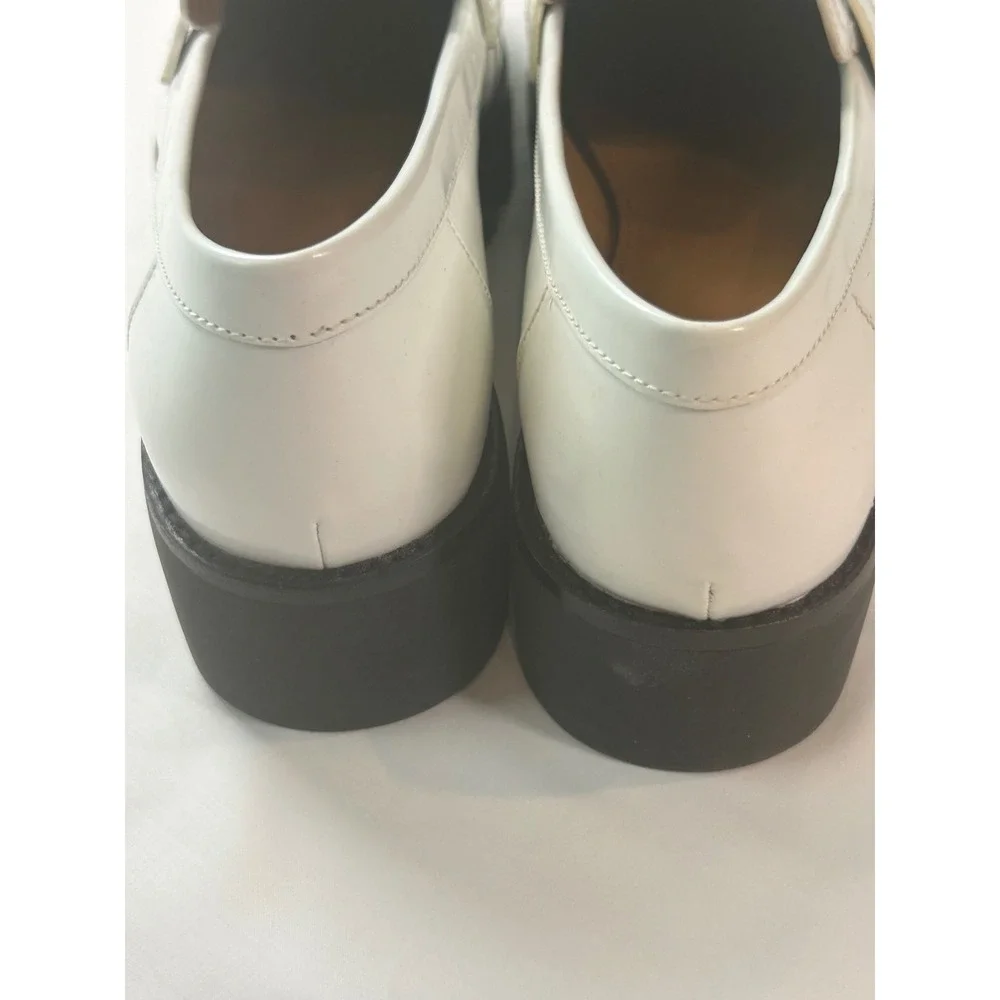 Tory Burch Lug Sole Loafers Women 10.5 White Gold Logo Leather Lug Sole 82845